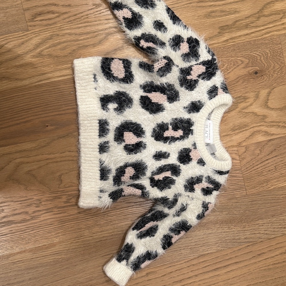 The Children's Place Cream Leopard Sweater with pink